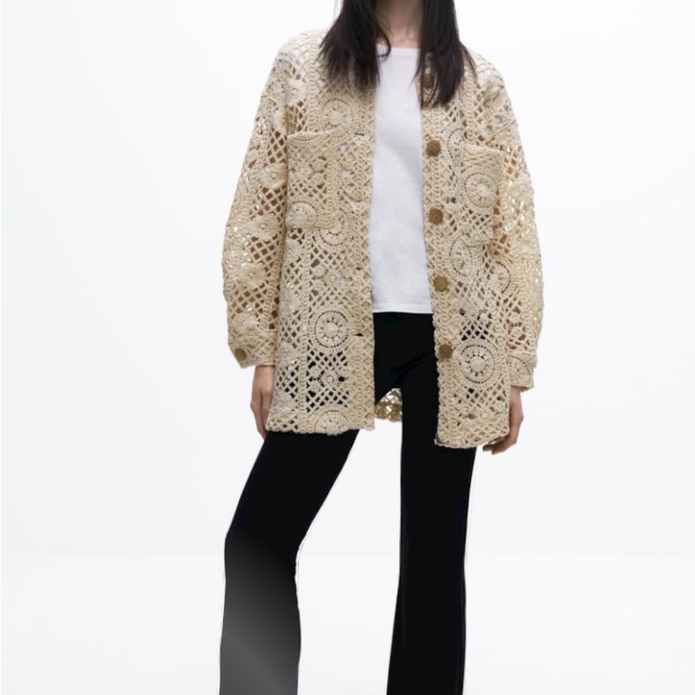ZARA CREAM CROCHET JACKET NWOT